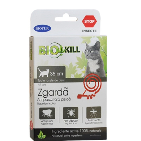 Antiparazitare externe pisici - BIOKILL ZGARDA ANTIPARAZITARA, ROSIE. PENTRU PISICI, 35 CM