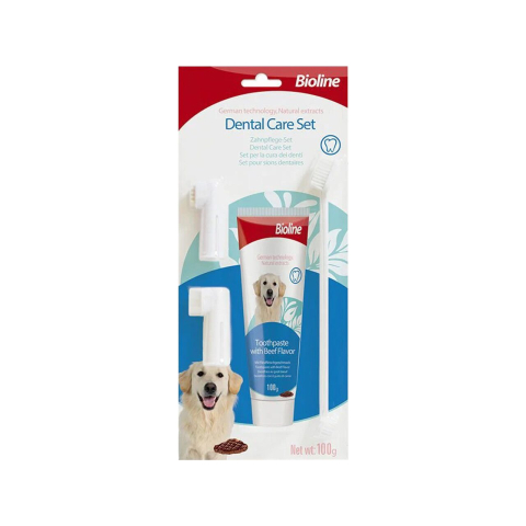 Igiena orala caini - BIOLINE KIT DENTAR PASTA+PERIUTA AROMA VITA PENTRU CAINI 100G