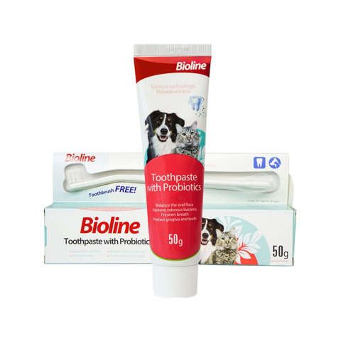 Igiena orala pisici - BIOLINE PASTA DE DINTI CU PROBIOTICE PENTRU CAINI SI PISICI 50G