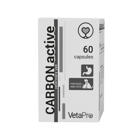 Farmacie veterinara - Carbon Active 500mg, VetaPro, Suport Digestiv caini si pisici, 60 caps/cutie