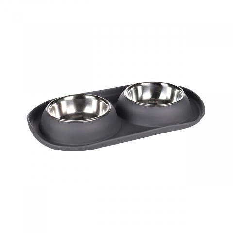 Caini - CASTRON DUBLU ANTIDERAPANT DIN INOX PENTRU CAINI FLAMINGO GRAFA DARK GREY 2x220ML
