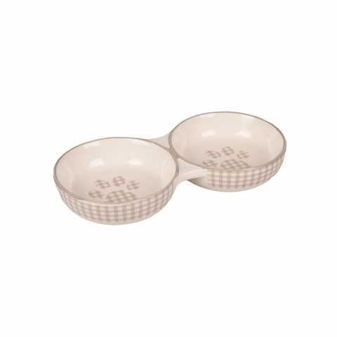 Castroane si boluri pisici - CASTRON DUBLU DIN CERAMICA PENTRU PISICI FLAMINGO MYLO ALB-CREM 2x11CMx145ML