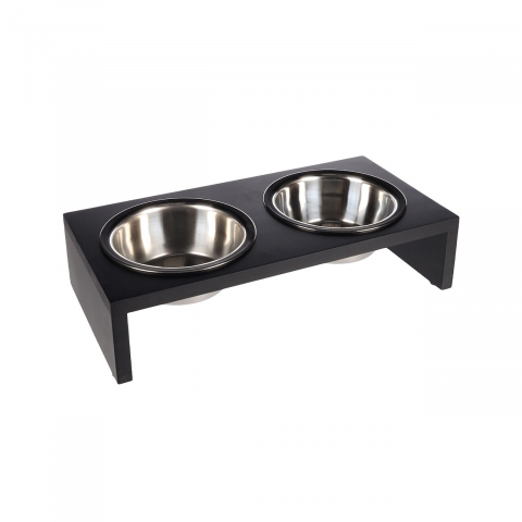 Accesorii caini - CASTRON DUBLU DIN INOX PENTRU CAINI SI PISICI CU SUPORT NEGRU FLAMINGO KOBUSHI 40x20x9CM 2x380ML