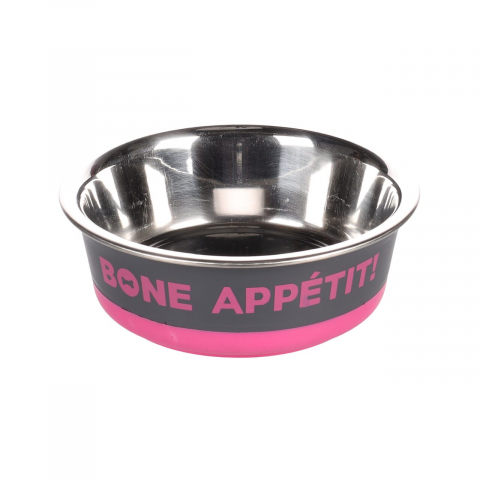 Accesorii caini - CASTRON PENTRU CAINI DIN INOX BONE APPETIT FUCHSIA FLAMINGO 14CMx400ML