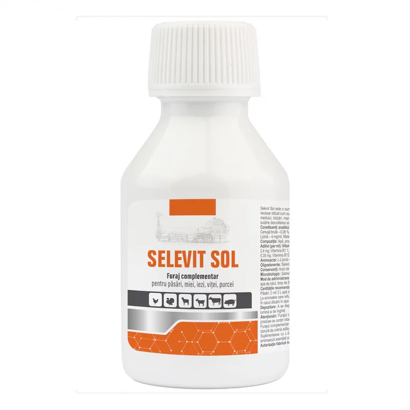 Suplimente și vitamine păsări și găini - Complex vitamine și minerale pentru păsări Selevit Sol 100 ml
