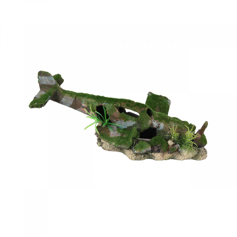 Acvaristica - DECOR PENTRU ACVARIU EPAVA AVION MARE CU PLANTE FLAMINGO 35X16X16CM