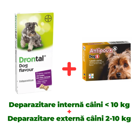 Antiparazitare interne câini - Deparazitare internă câini, Drontal 2 tablete + Antiparazitar extern pentru câini Antipoux 10-20 KG