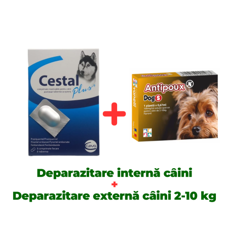 Antiparazitare interne câini - Deparazitare internă câini, Cestal Plus 1 tabletă + Antiparazitar extern pentru câini Antipoux 2-10 KG