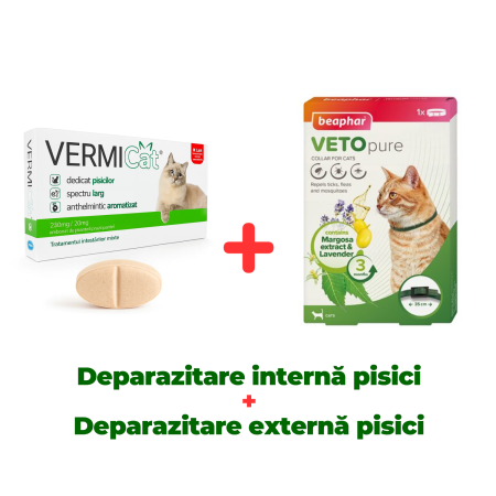Deparazitare Interna Pisici - Deparazitare internă pisici, Vermicat, 1 comprimat + Zgarda antiparazitara pisici