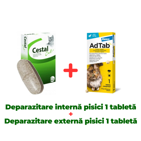 Pachete - Deparazitare internă și externă pisici, Cestal cat 1comprimat + AdTab 1comprimat