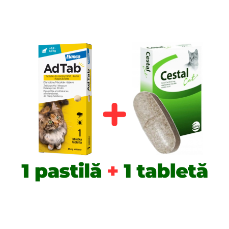 Deparazitare internă și externă pisici, Cestal cat 1comprimat + AdTab 1comprimat