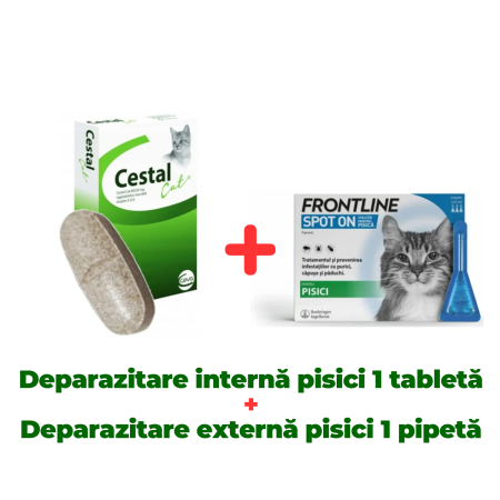 Pachete - Deparazitare internă și externă pisici Frontline Spot On 1 pipetă + Cestal Cat 1 tabletă