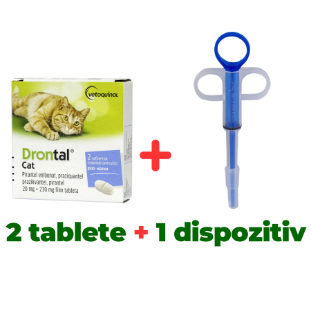 Pachete - Deparazitare internă pisici Drontal 2 tablete + Dispozitiv administrat capsule
