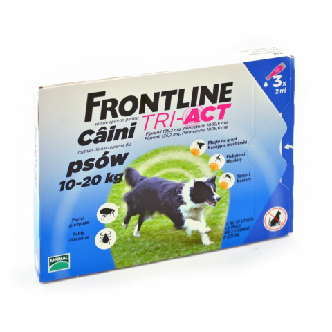Antiparazitare externe caini - Pipete antiparazitare purici, capuse, FRONTLINE TRI-ACT M (10-20KG) CUT 3 PIP