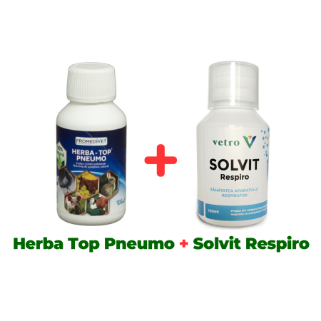 Antiparazitare păsări - Pachet tratament horcăit păsări, iepuri și viței 100ml Herba Top Pneumo + Solvit Respiro