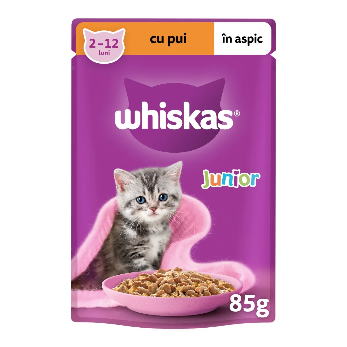 Pisici junior - Hrană umedă pentru pisici junior cu pui Whiskas 85 gr