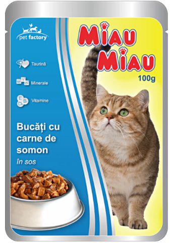 Pisici adulte - Hrană umedă pentru pisici cu somon Miau-Miau 100 gr