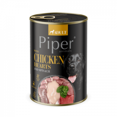 Caini - Hrana umeda pentru caini, Piper cu Inimi de Pui si Spanac, 400 gr