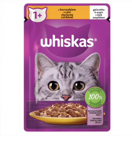 Promotii pisici - Hrana umeda pentru pisici adulte cu pui în aspic, Whiskas, 85g