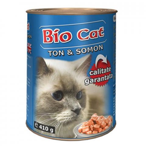 Pisici adulte - HRANA UMEDA PENTRU PISICI BIO CAT SOMON/TON 410GR (24BUC/BAX)