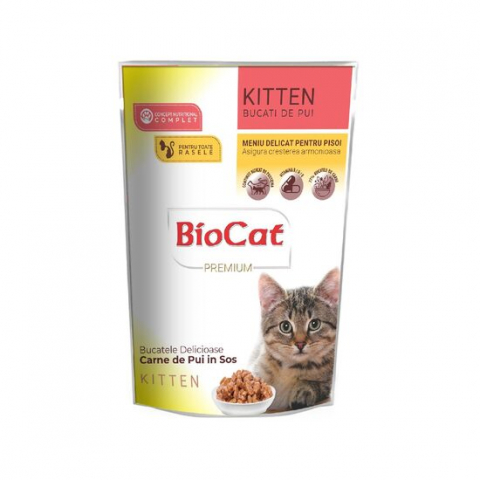 Pisici junior - HRANA UMEDA PENTRU PISICI BIOCAT PLIC KITTEN PUI IN SOS 85G