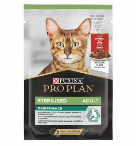 Pisici sterilizate - Hrana umeda pentru pisici sterilizate Pro Plan Delicate Nutrisavour cu vita in sos 85 gr