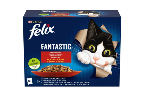 Promotii pisici - Hrana umeda pentru pisici Purina Felix Fantastic, pui, miel, iepure si vita in aspic, 12 x 85 g