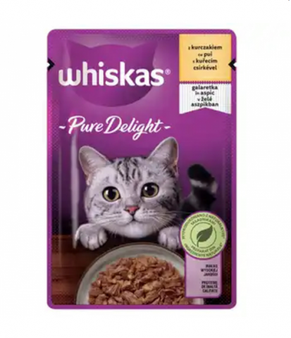 Promotii pisici - Hrana umeda pentru pisici Whiskas Pure Delight cu pui in aspic 85 gr