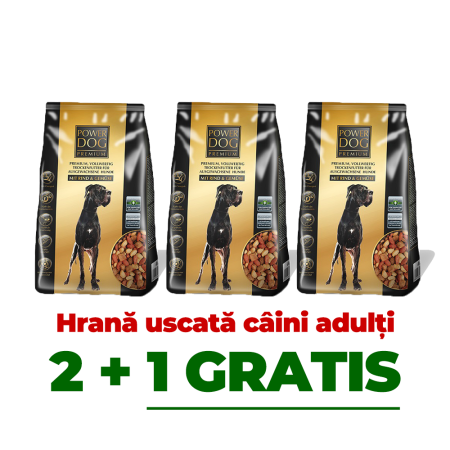 Hrana Uscata Caine Adult - 2+1 GRATIS - hrană uscată câini adulți, Power Dog, vită, legume, 10kg
