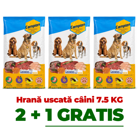 Hrana Uscata Caine Adult - 2+1 GRATIS - hrană uscată pentru câini adulți Campion 7,5 kg