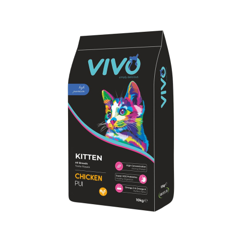 Pisici junior - Hrană uscată pentru pui de pisici, cu pui, Vivo 10 KG