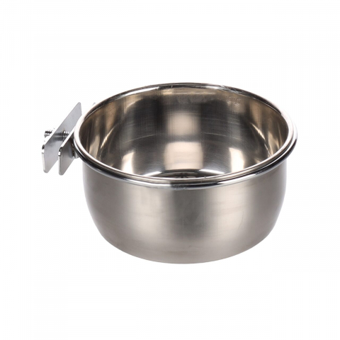 Accesorii custi rozatoare - HRANITOARE FLAMINGO PENTRU COLIVII DIN INOX CU SUPORT M 12CM/580ML