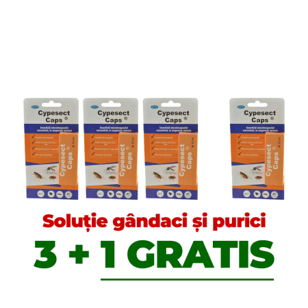 Pachete - 3+1 GRATIS - insecticid concentrat Cypesect Caps 10 ml, fără miros, eficient contra gândacilor, ploșnițelor și puricilor
