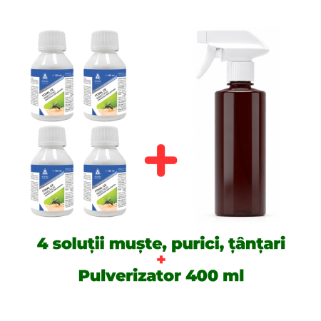 Insecticide pentru casă și fermă - Insecticid concentrat fără miros pentru muște, purici, căpușe & ploșnițe de pat Foval CE 100 ml + Pulverizator 400ml