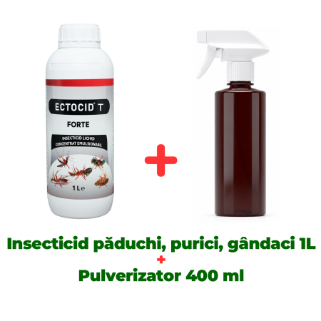 Insecticide pentru casă și fermă - Insecticid concentrat păduchi, purici, gândaci, furnici, muște, țânțari Ectocid Forte T 1 L + Pulverizator 400ml