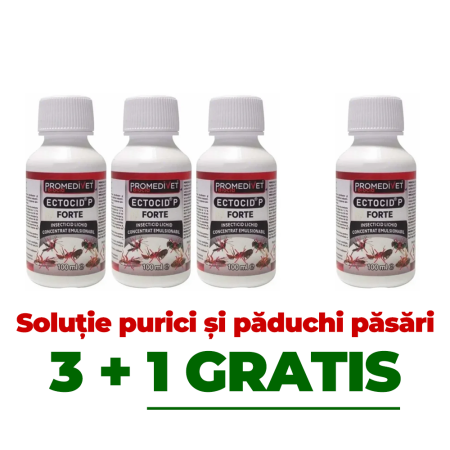 Pachete - 3+1 GRATIS - insecticid concentrat pentru purici, păduchi, gândaci Ectocid Forte 100 ml