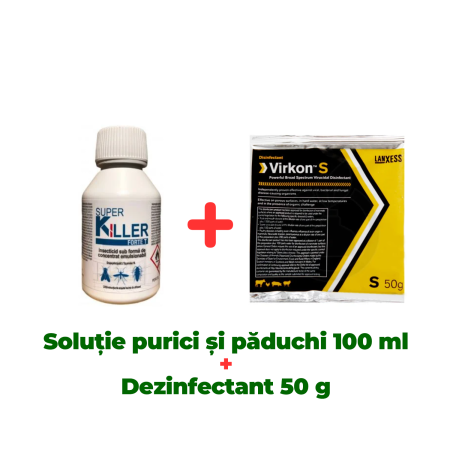 Insecticide pentru casă și fermă - Insecticid Concentrat Super Killer Forte T 100 ml + Dezinfectant profesional pulbere Virkon S 50 gr