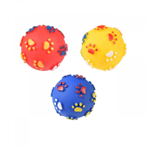 Jucarii caini - JUCARIE PENTRU CAINI VINYL MINGE CU LABUTE MULTICOLOR 7CM