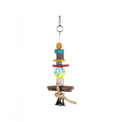 Jucarii pasari - JUCARIE PENTRU PASARI EXOTICE FLAMINGO MULTICOLORA CU CLOPOTEL 27CM