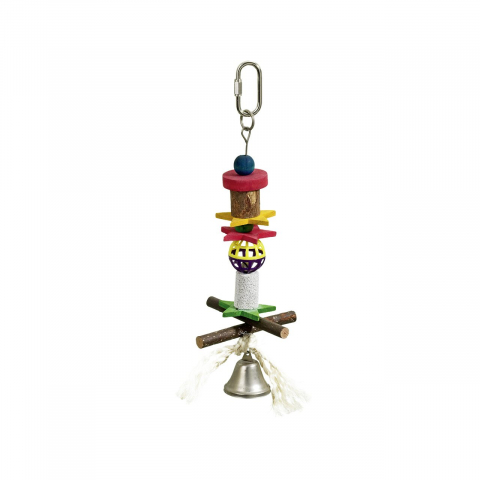 Jucarii pasari - JUCARIE PENTRU PASARI EXOTICE FLAMINGO MULTICOLORA CU CLOPOTEL 32CM