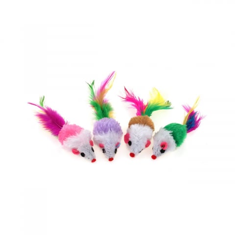 Pisici - JUCARIE PENTRU PISICI SET 60 SOARECI DIN PLUS CU FULG 9CM