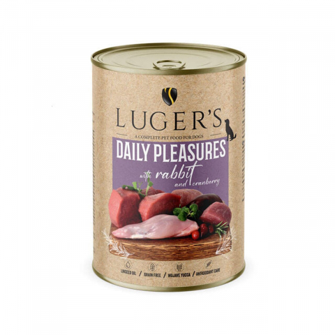 Caini - LUGER&#039;S HRANA UMEDA CONSERVA CAINI CU IEPURE &amp; MERISOR 400G