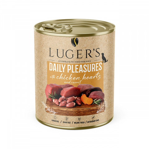 Conserve caini - LUGER&#039;S HRANA UMEDA CONSERVA CAINI CU INIMI DE PUI &amp; MORCOV 800G