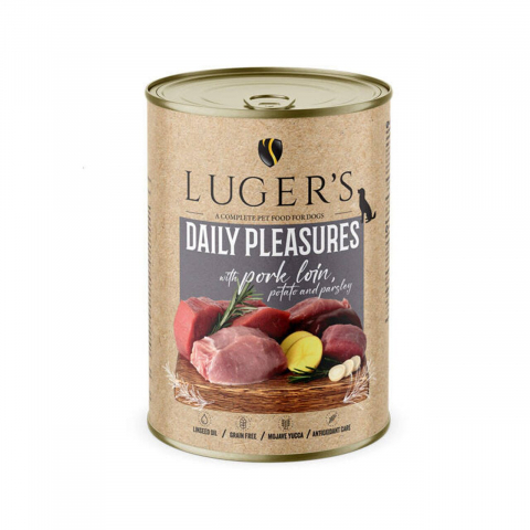 Hrana umeda caini - LUGER&#039;S HRANA UMEDA CONSERVA CAINI CU MUCHI DE PORC &amp; CARTOF 400G