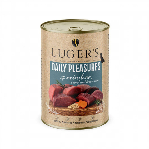 Caini - LUGER&#039;S HRANA UMEDA CONSERVA CAINI CU REN &amp; MORCOV 400G