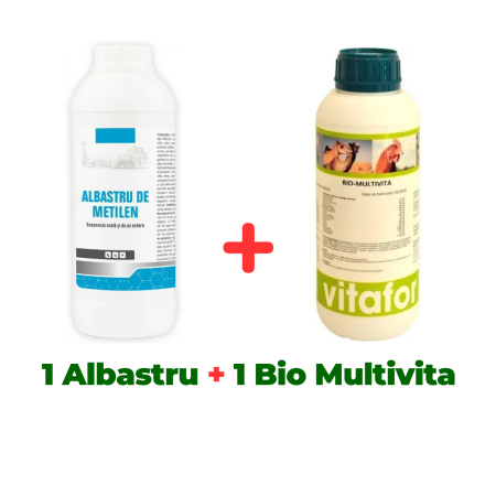 Pachete - Albastru de metilen 1 litru + Complex vitamine și minerale pentru păsări Bio Multivita, 1 Litru