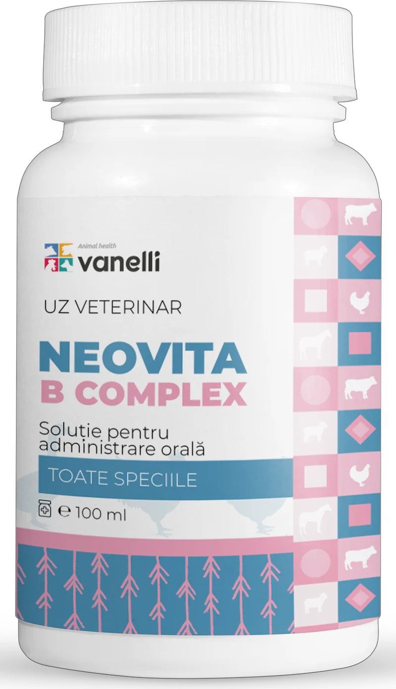 Suplimente și vitamine păsări și găini - Supliment nutritiv lichid pentru bovine, ovine, caprine, păsări și porcine Neovita B Complex 100 ml