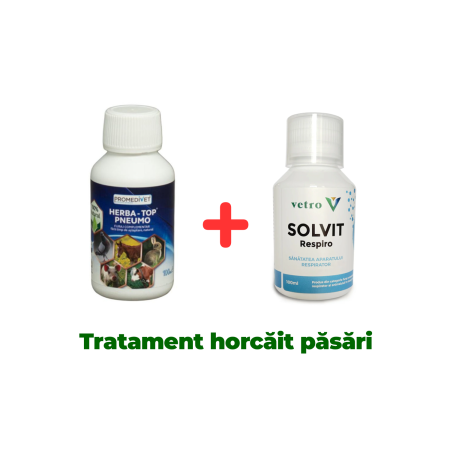 Antiparazitare păsări - Pachet tratament horcăit păsări, iepuri și viței 100ml Herba Top Pneumo + Solvit Respiro
