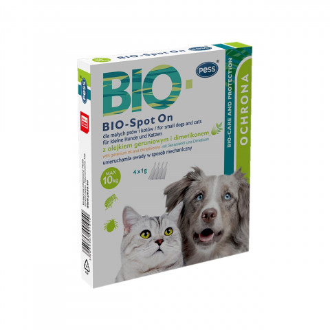 Antiparazitare externe pisici - PESS BIO PIPETA ANTIPARAZITARA SPOT ON CU ULEI DE GERANIUM SI DIMETHICONE 4X1G PENTRU CANI SI PISICI &lt;10KG