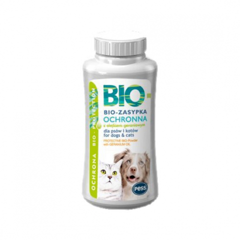 Antiparazitare externe pisici - PESS BIO PUDRA ANTIPARAZITARA CU ULEI DE GERANIUM PENTRU CAINI SI PISICI 100G